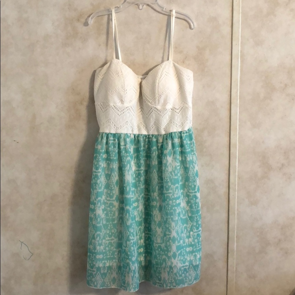 teal and white short dress